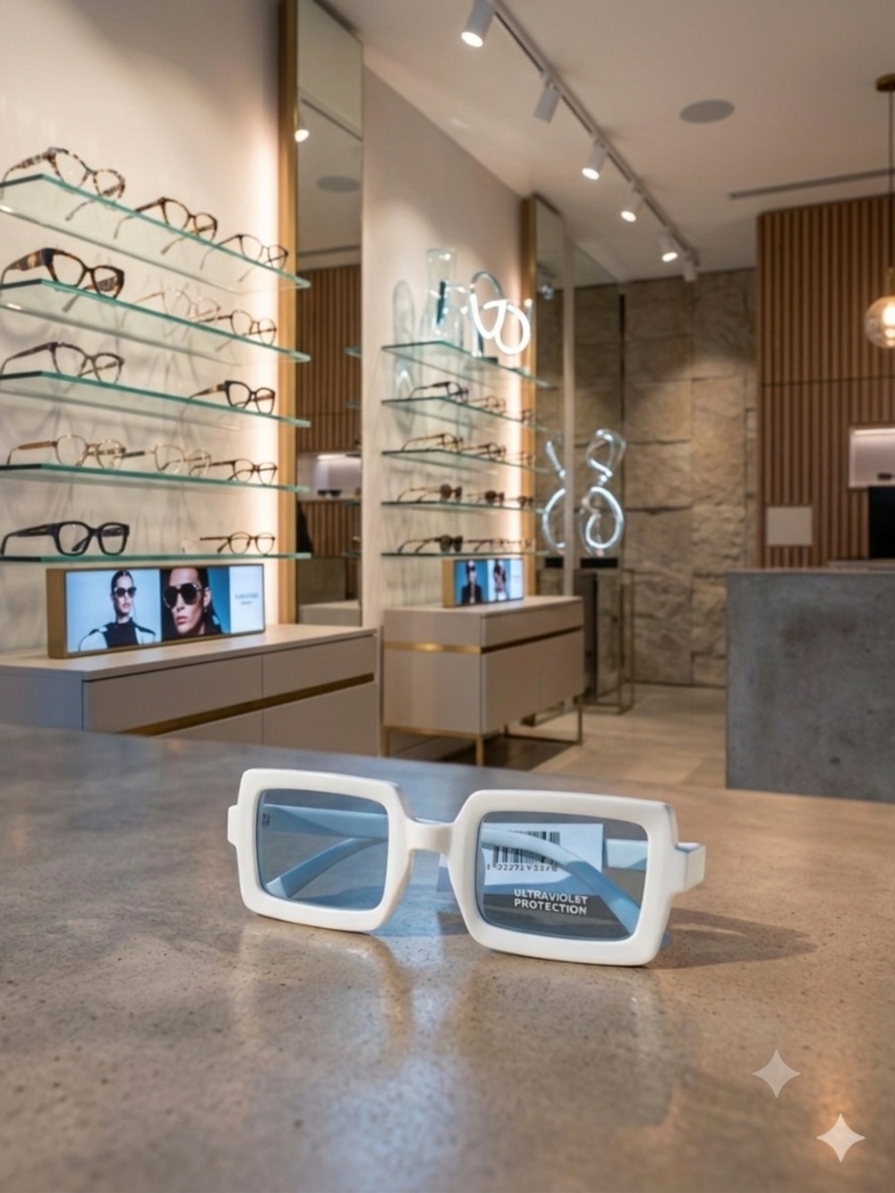 White Rectangular Sunglasses with Blue Lenses